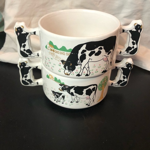 🛍️3/$10 🛍️ Two Cow and Calf Double Handle Bowls - Picture 2 of 6